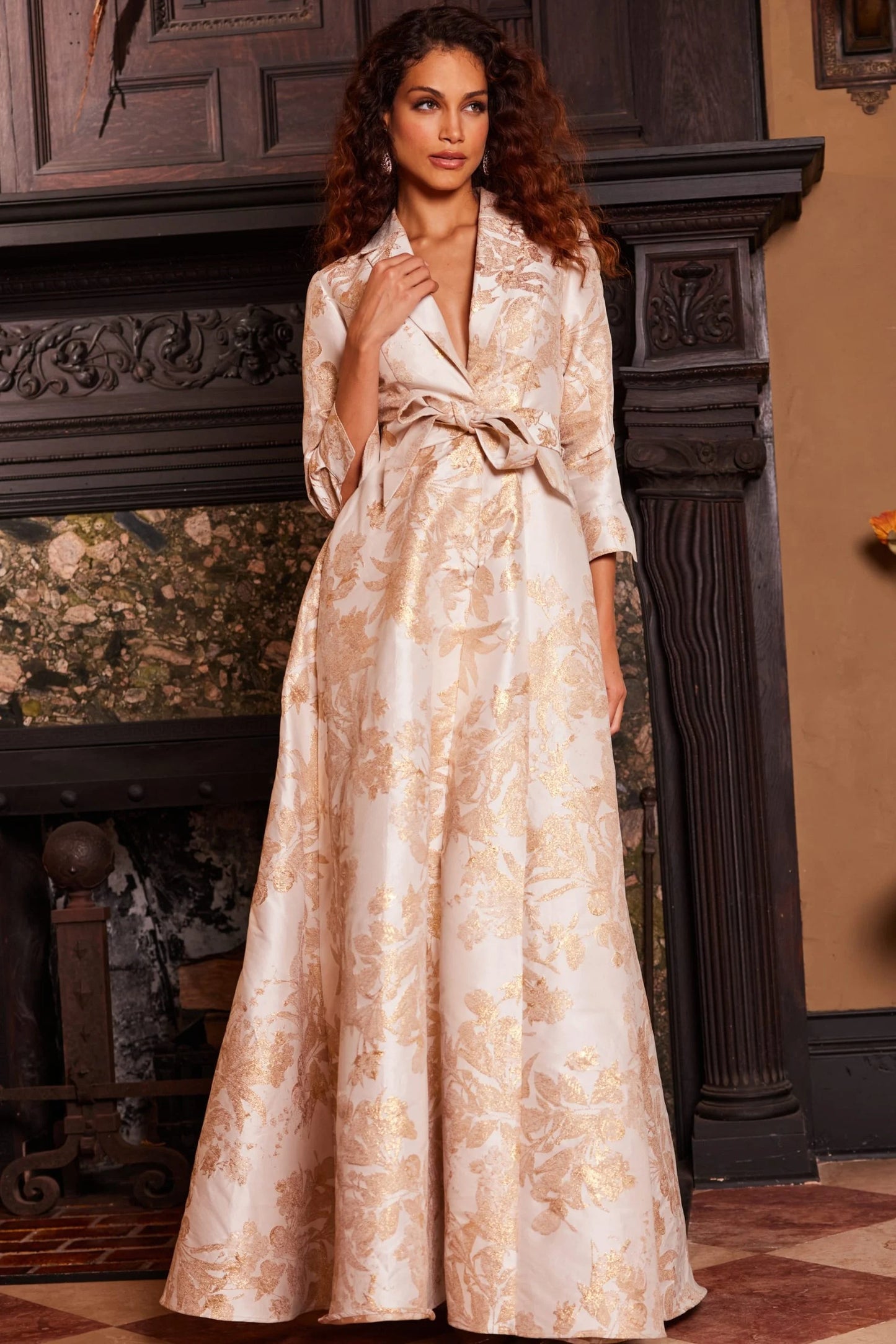 Camisero brocado manga 3/4 - 12 dorado