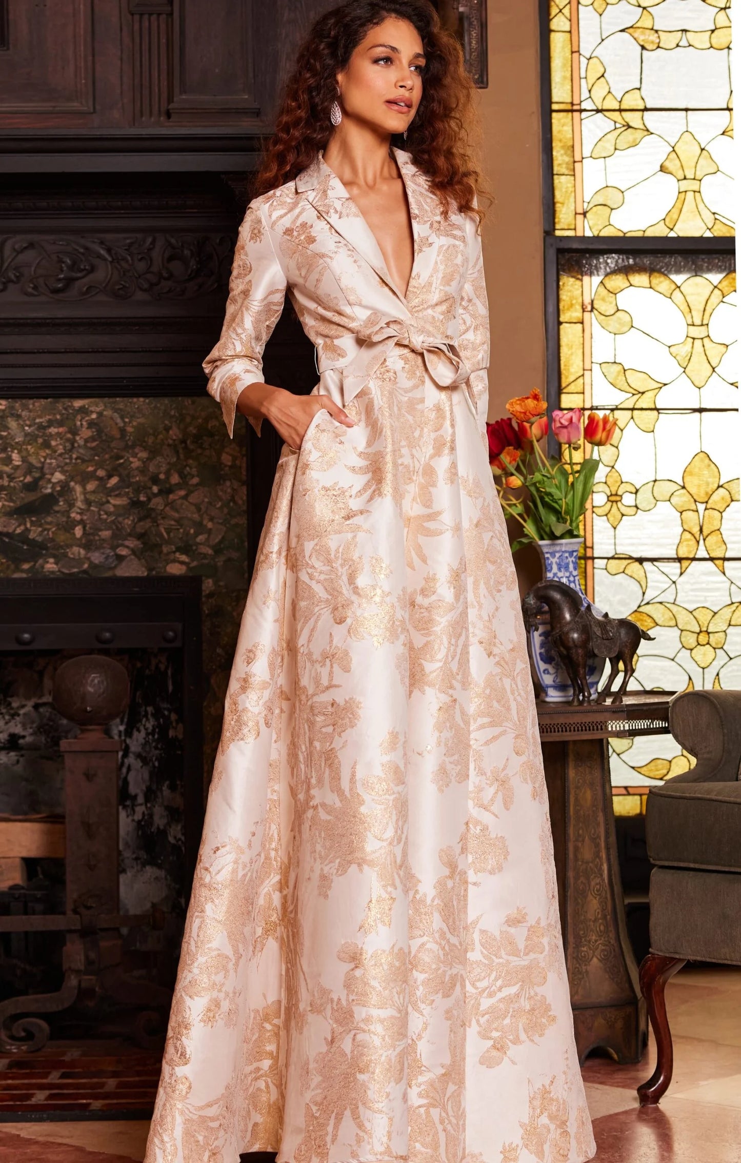 Camisero brocado manga 3/4 - 12 dorado