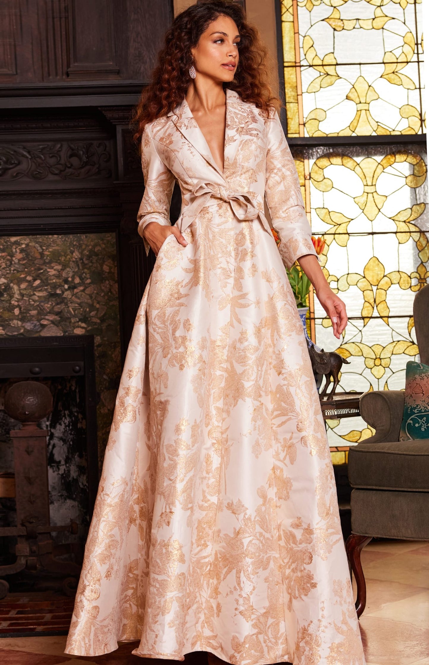 Camisero brocado manga 3/4 - 12 dorado