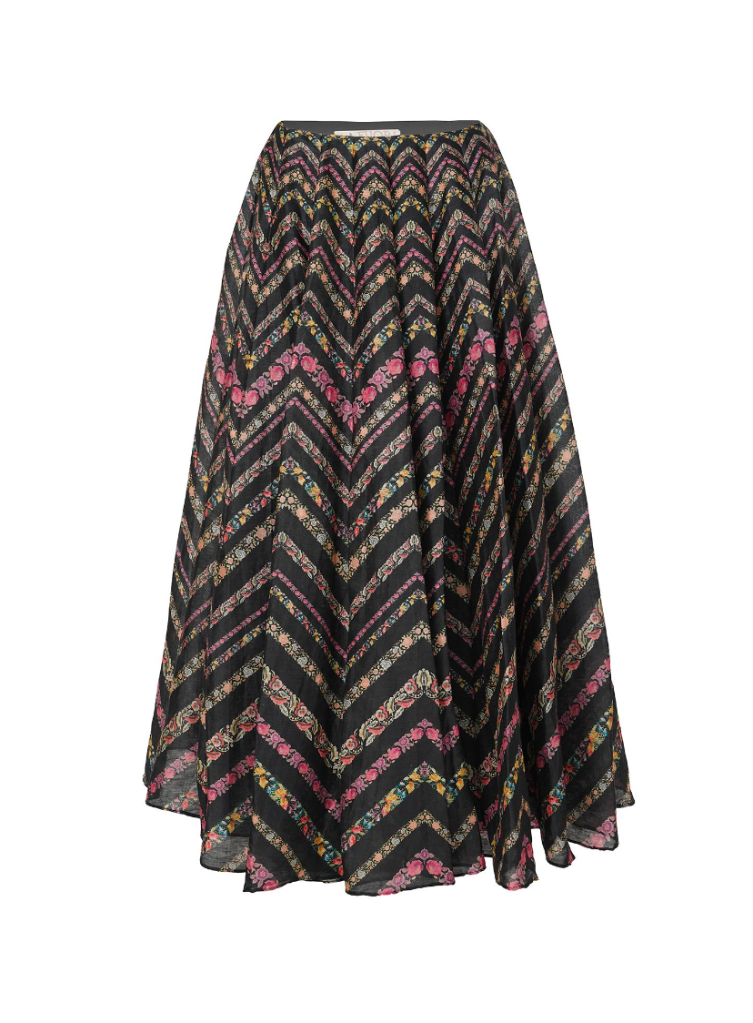 Falda semicircular estampada- M Negro