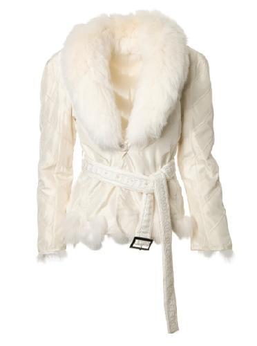 Abrigo seda reversible corto zorro bordado- S Azul