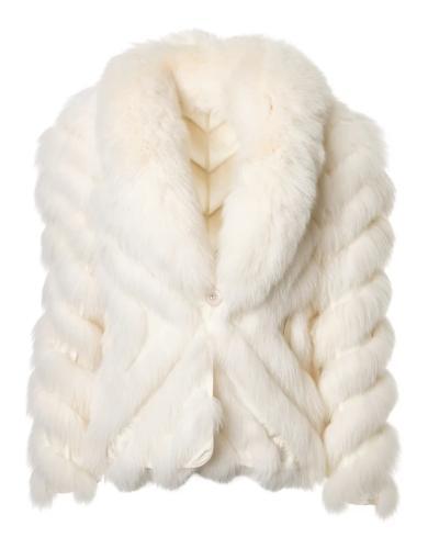 Abrigo seda reversible corto zorro bordado- S Blanco
