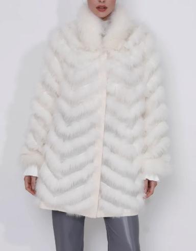 Abrigo seda reversible largo zorro- XS Blanco