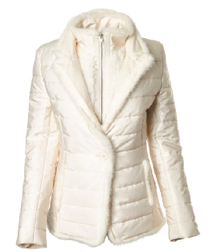 Chamarra pluma cuello mink- S Blanca