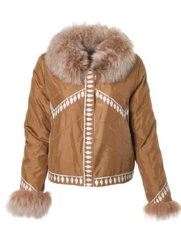 Abrigo seda reversible corto zorro bordado- S  Violet