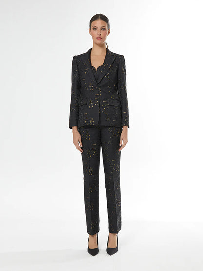 Pantalon brocado- 44 Negro