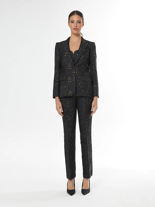 Pantalon brocado- 44 Negro