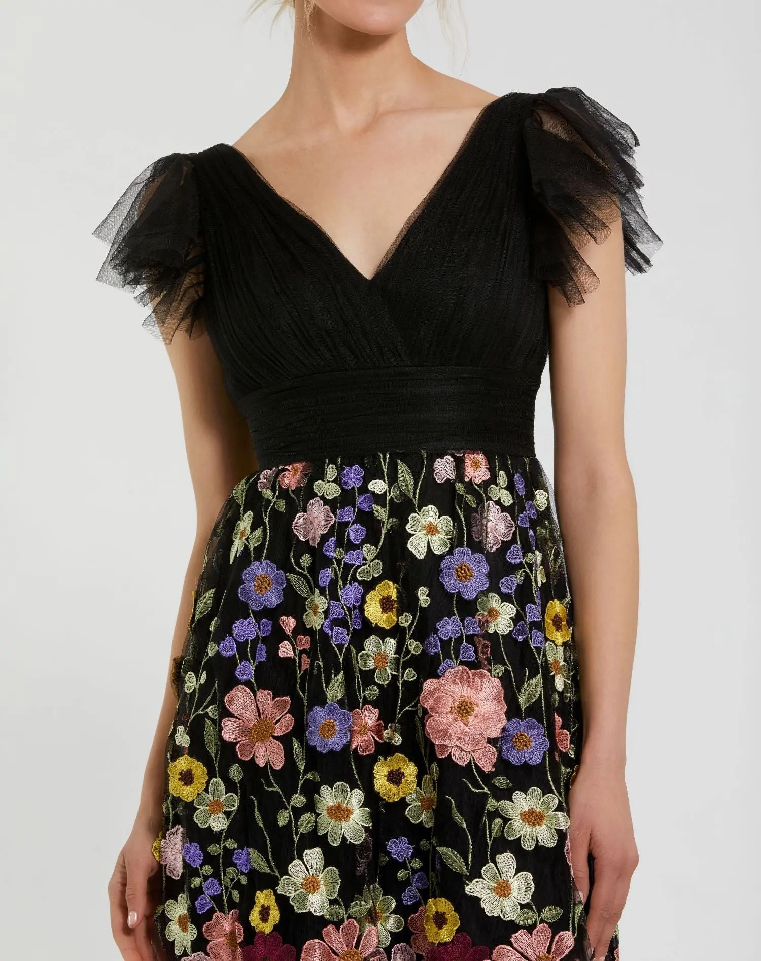 Vestido midi bordado flores- 6 Negro