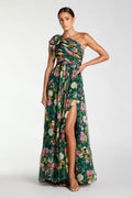 Vestido Verde One Shoulder Chiffon