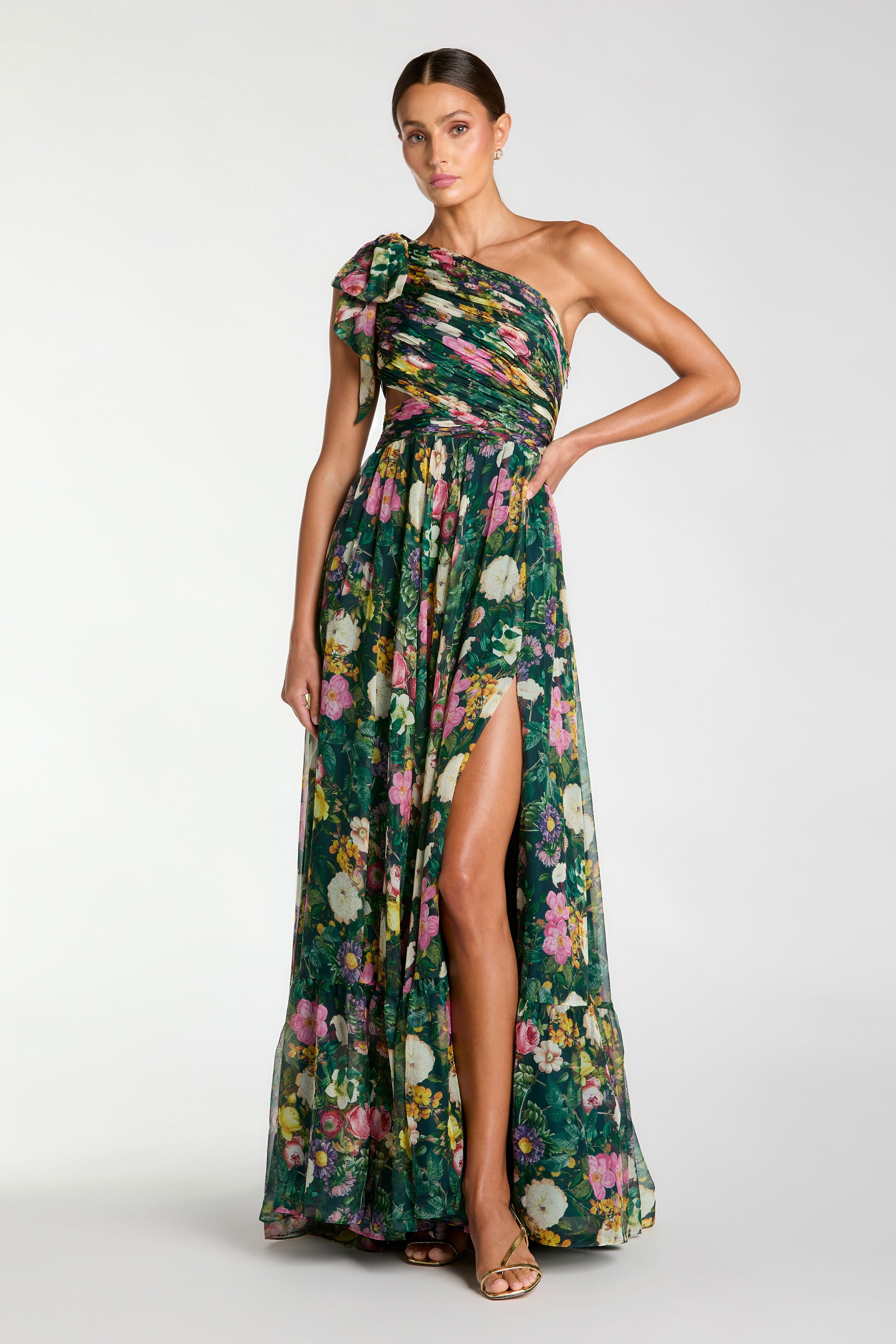 Vestido Verde One Shoulder Chiffon