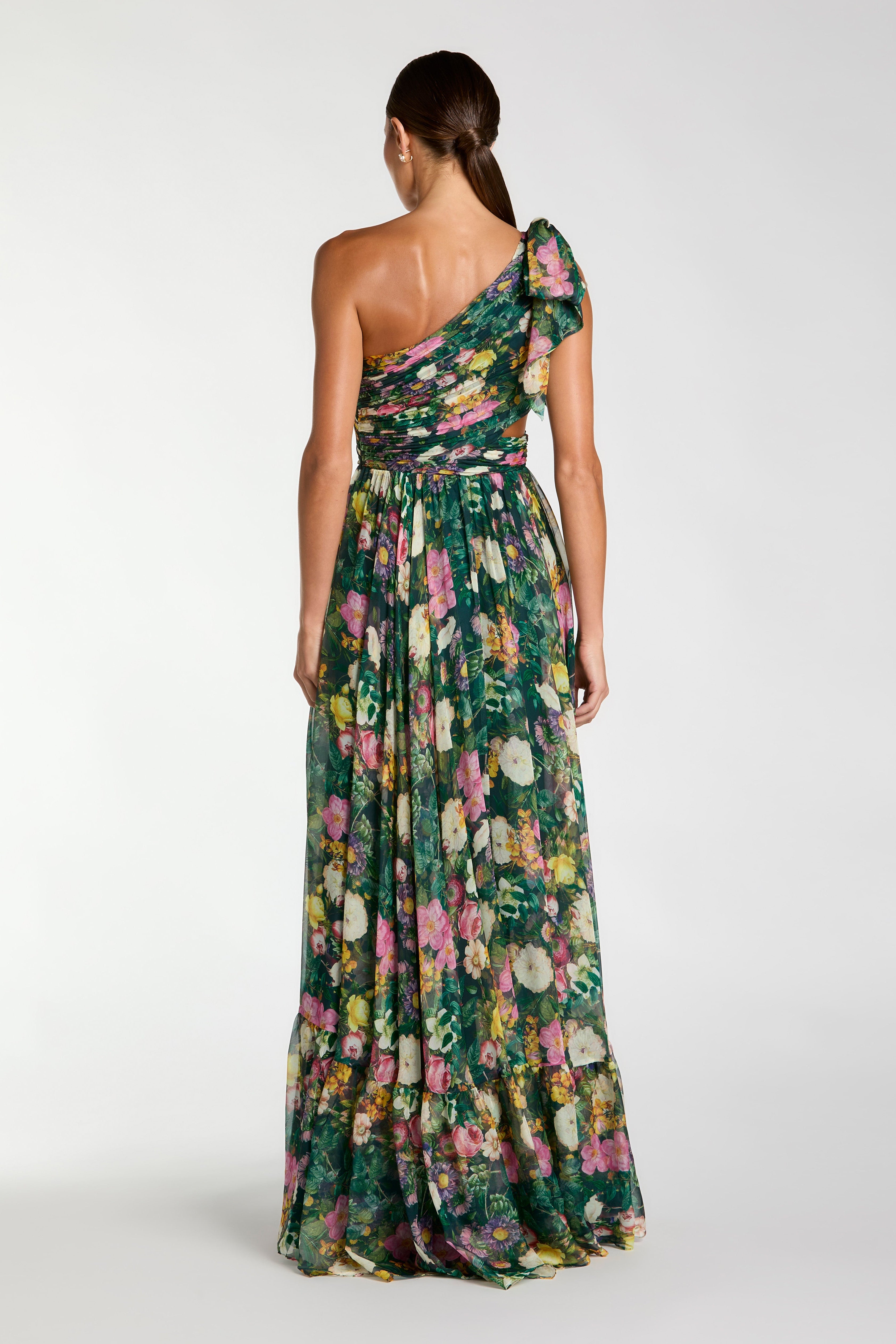 Vestido Verde One Shoulder Chiffon