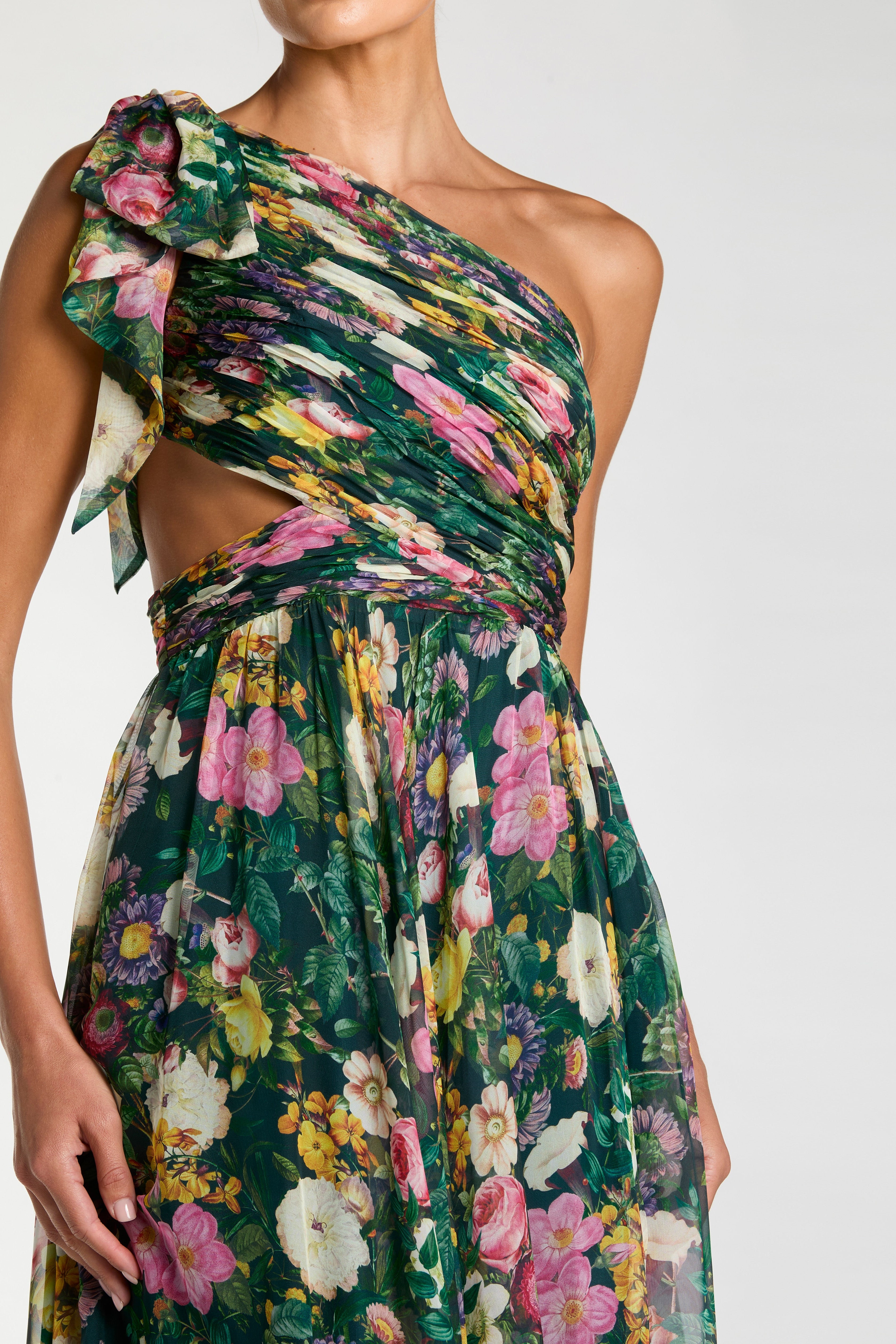 Vestido Verde One Shoulder Chiffon