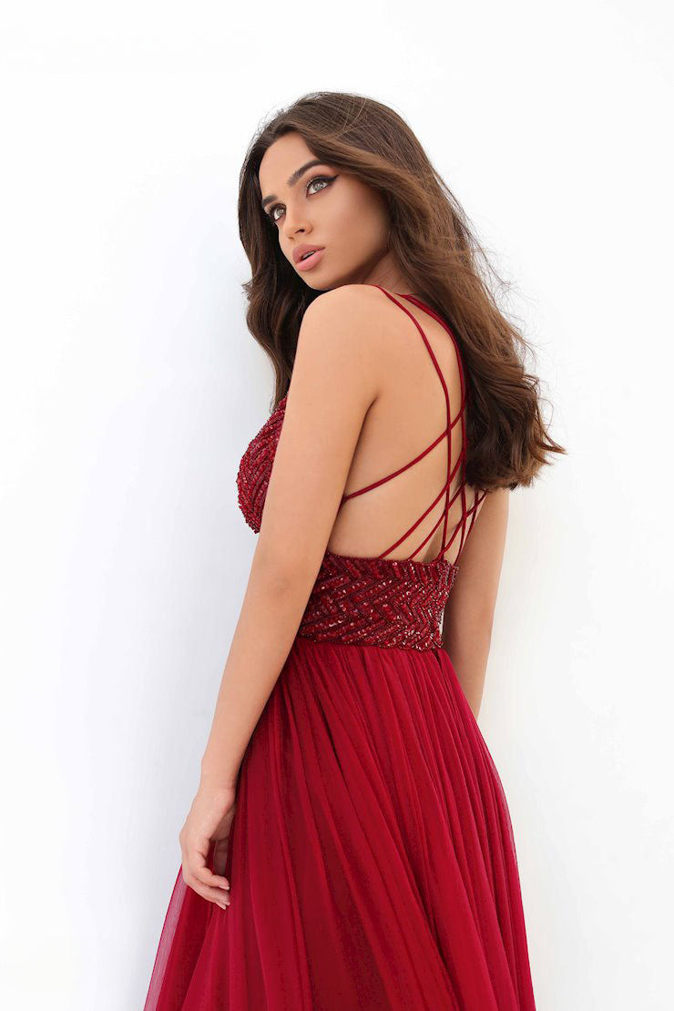 Gasa pedreria talle cauda- 40 Rojo