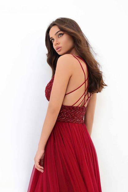 Gasa pedreria talle cauda- 40 Rojo