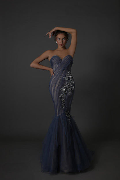 Strapless tul pedreria- 40 Baby blue