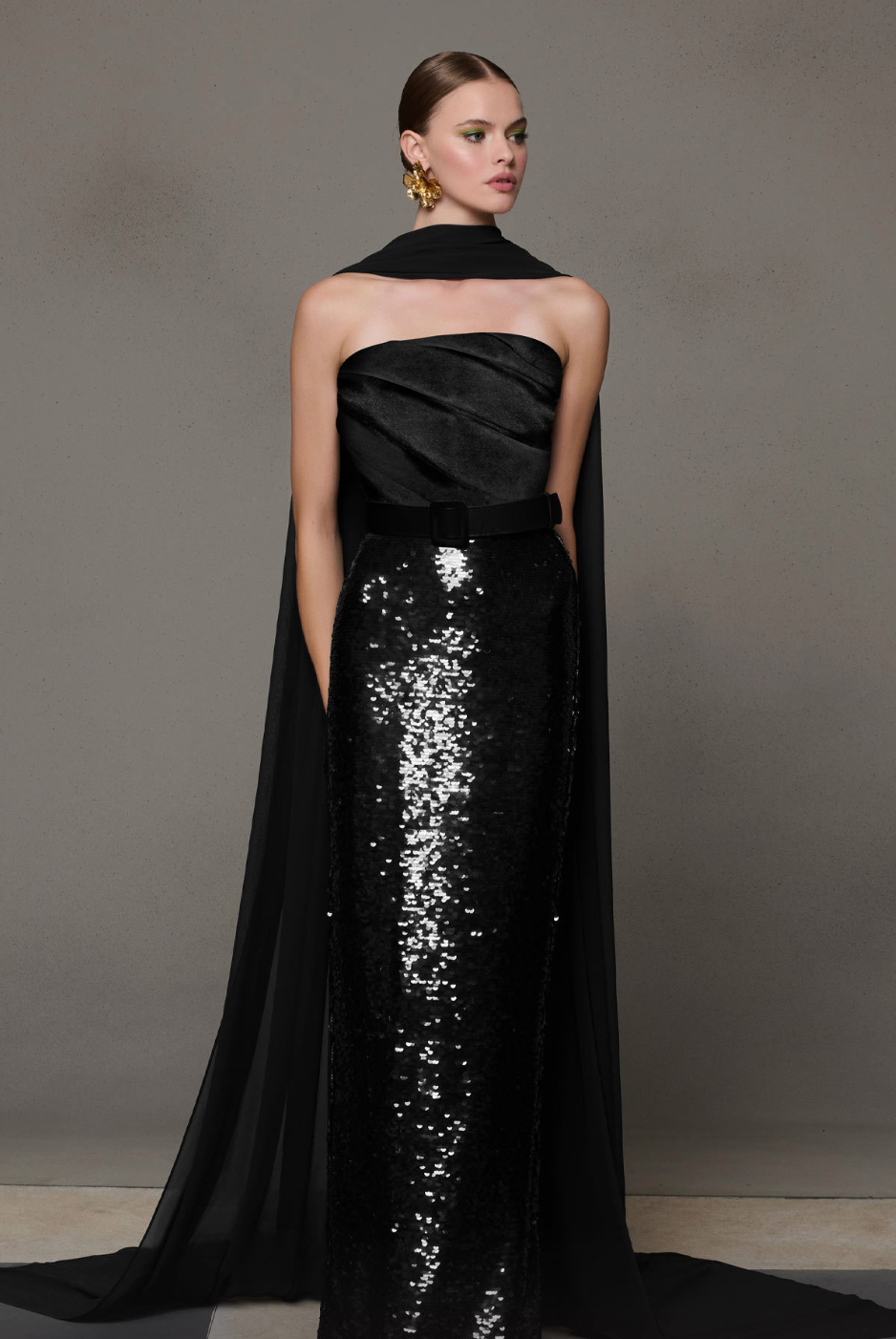 Black Sequined Cape Dres