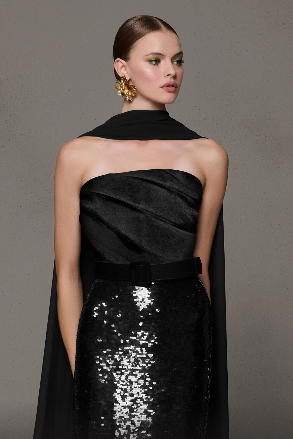 Black Sequined Cape Dres