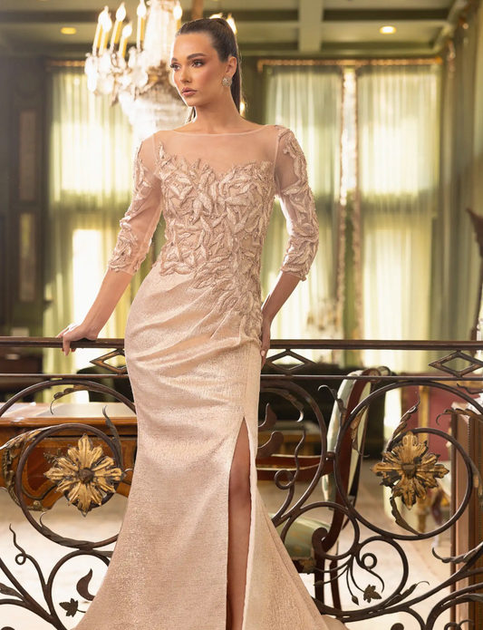 3/4 Slevees Trumpet Drees - 14 Rose Gold