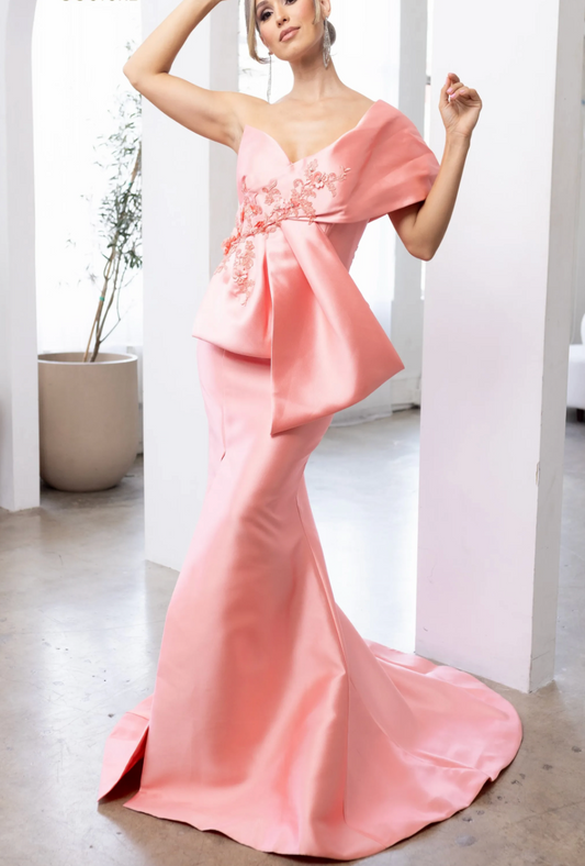 3D Bow Drape Mock PC- 14 Coral