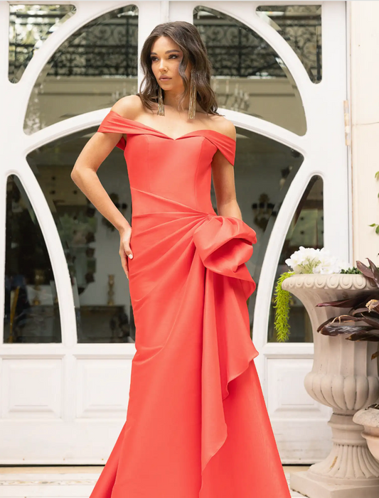 Off Shoulder long column- 8 Red