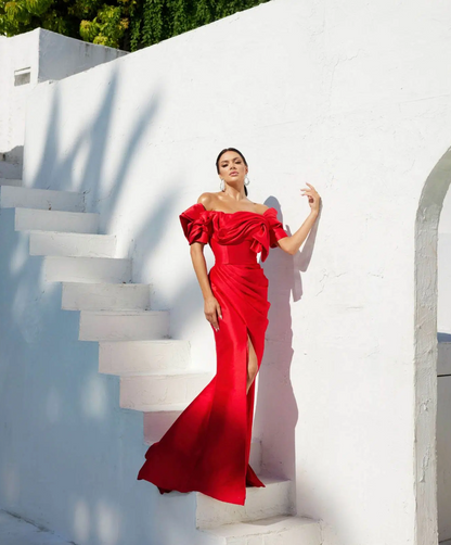 Drape Bow top skirt- 8 Red