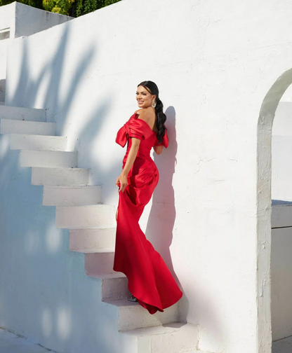 Drape Bow top skirt- 8 Red