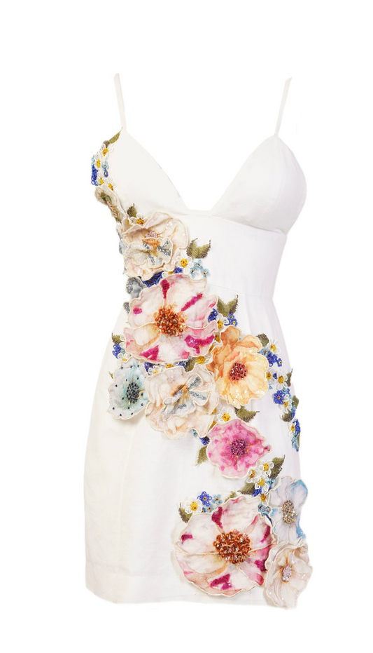 Vestido de tirantes bordado - M Blanco
