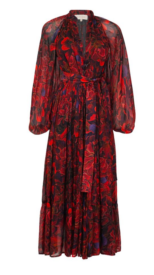 Vestido Floreado largo- M Negro