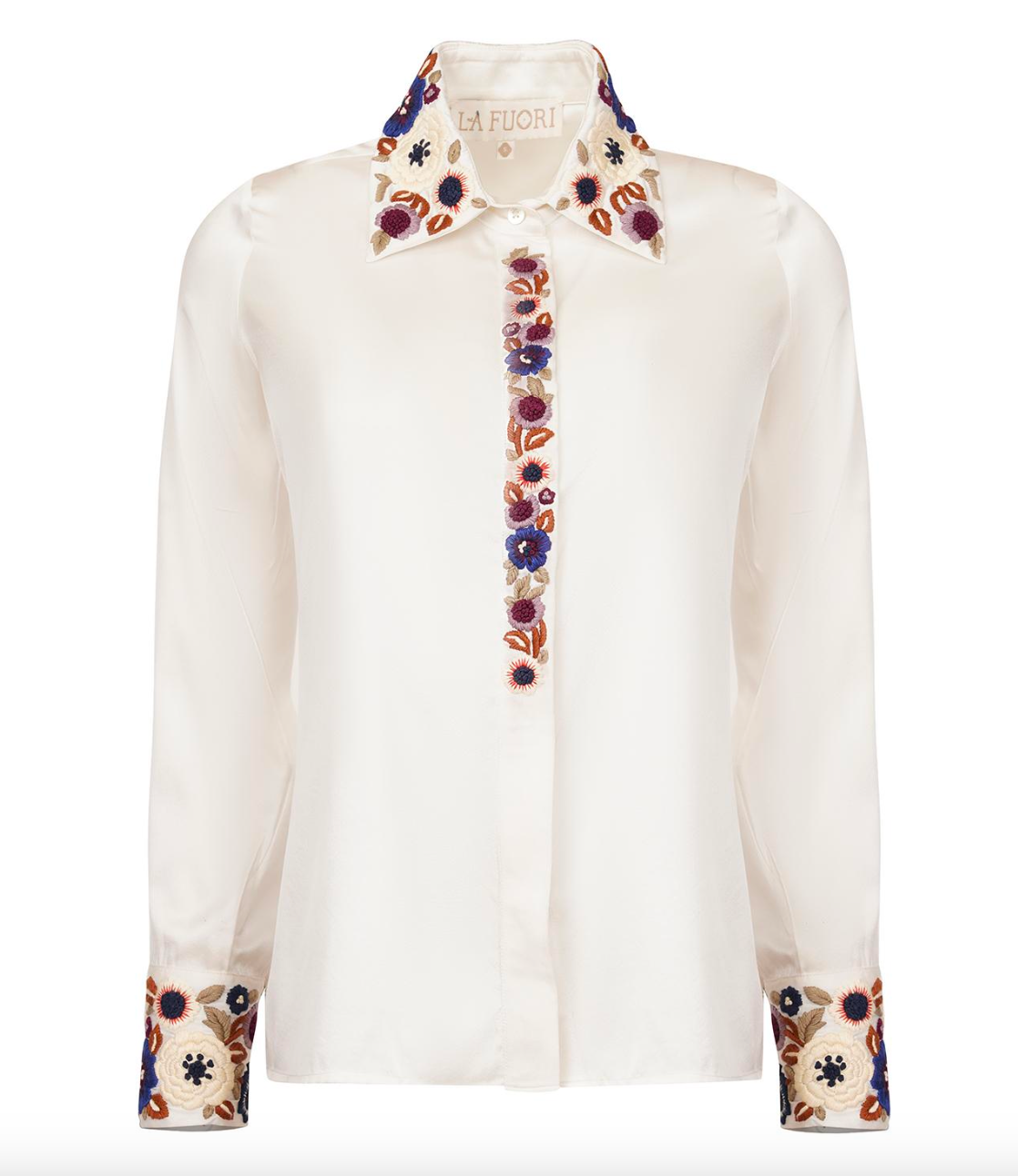 Blusa seda ceullo aplicación- L Blanco