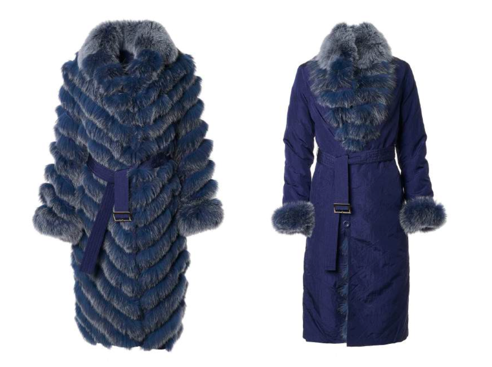 Abrigo seda reversible largo zorro- L Navy