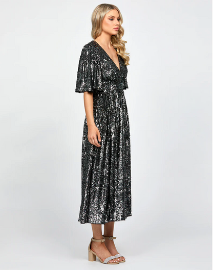 Vestido Midi de Lentejuelas con Mangas Fluidas
