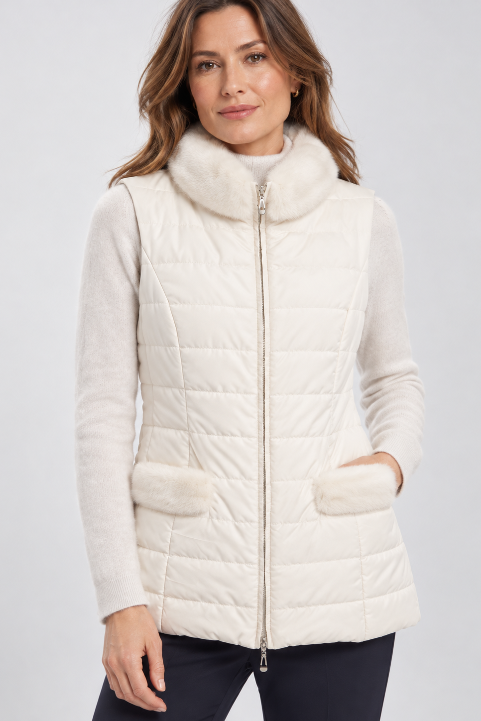 Chaleco Pluma Cuello Mink