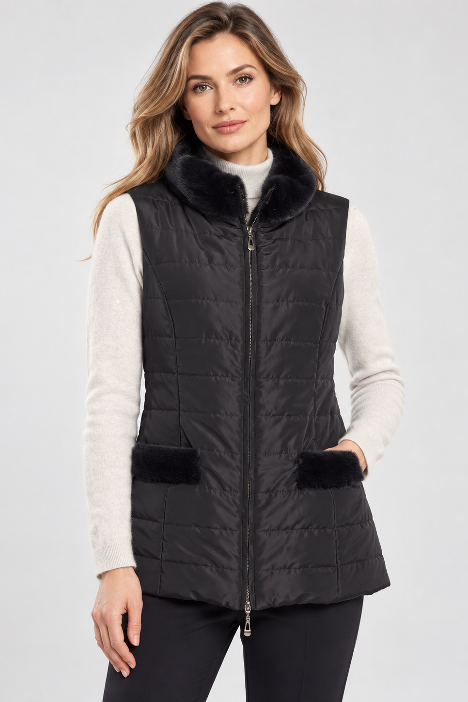 Chaleco Pluma Cuello Mink