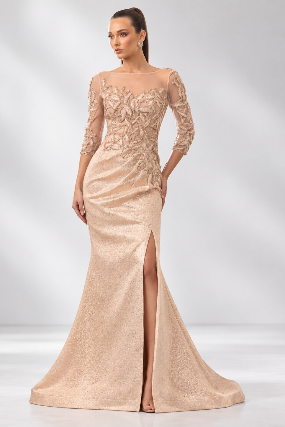 Vestido Jacquard con Mangas 3/4