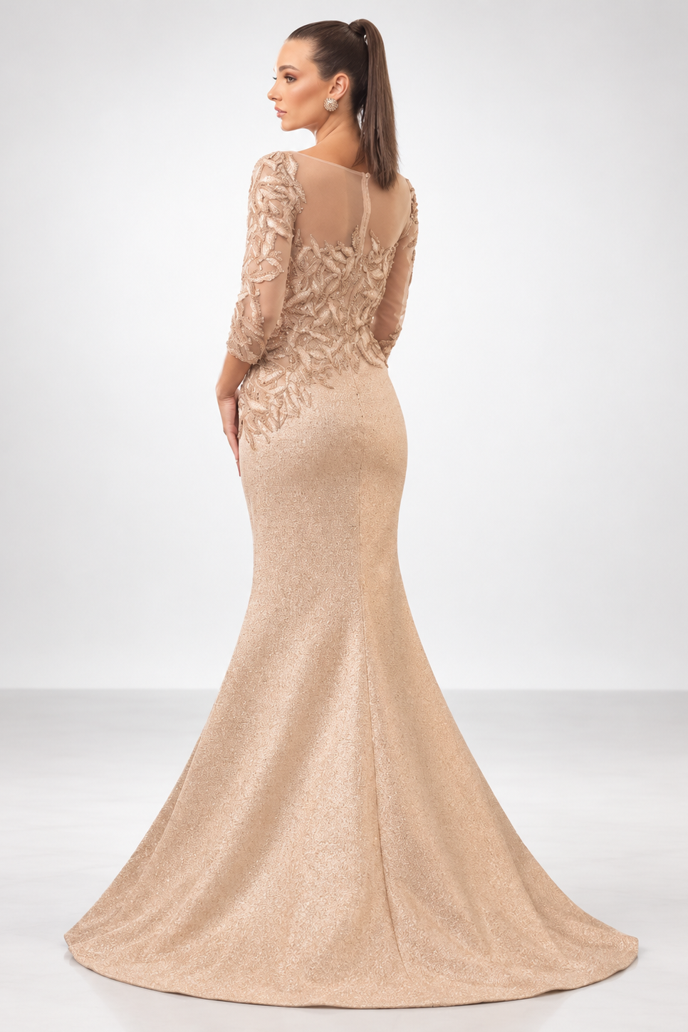 Vestido Jacquard con Mangas 3/4
