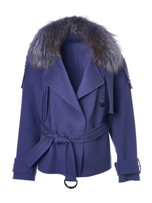 Abrigo cashmir bordado corto- S Cobalto