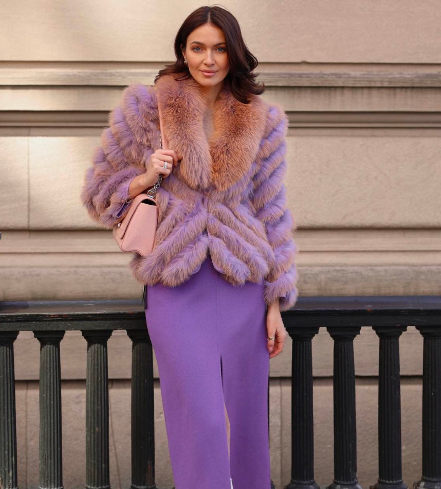 Abrigo seda reversible corto zorro bordado- S Blanco