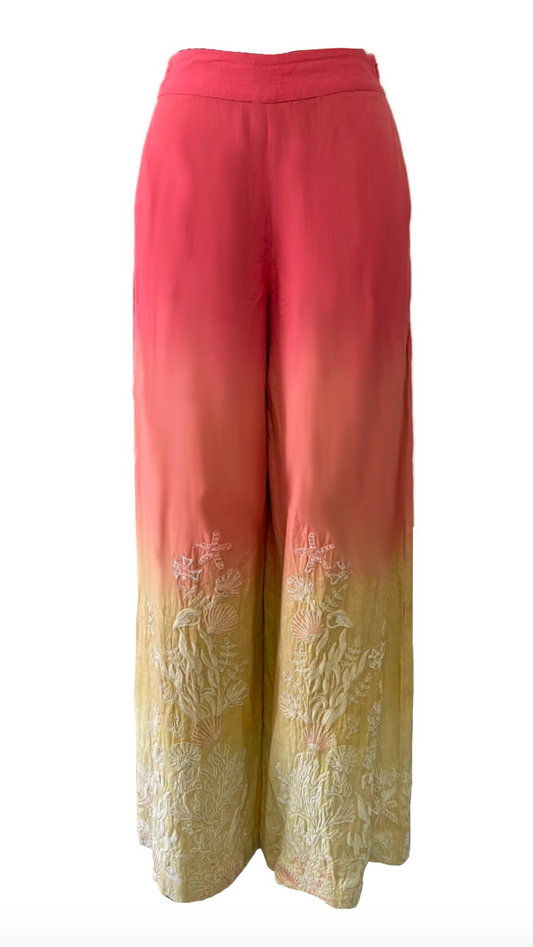 Pantalon con bordado - M Coral