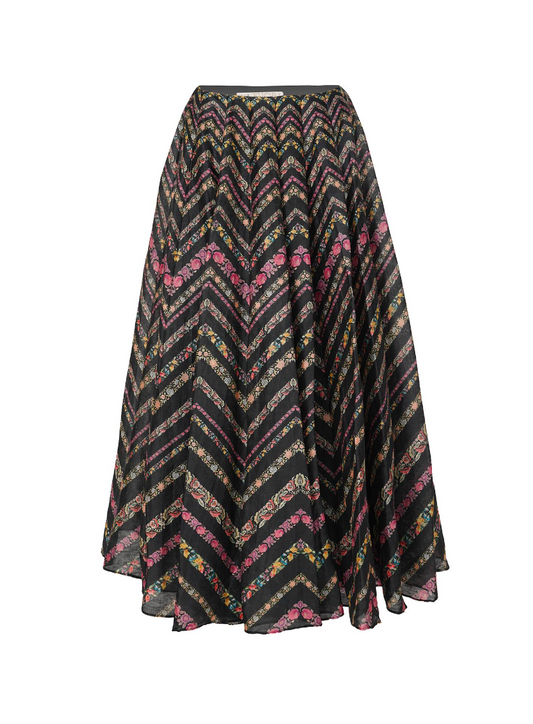 Falda semicircular estampada- M Negro