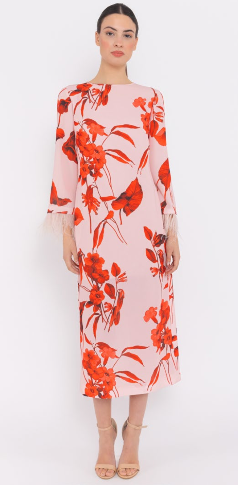 Vestido recto plumas