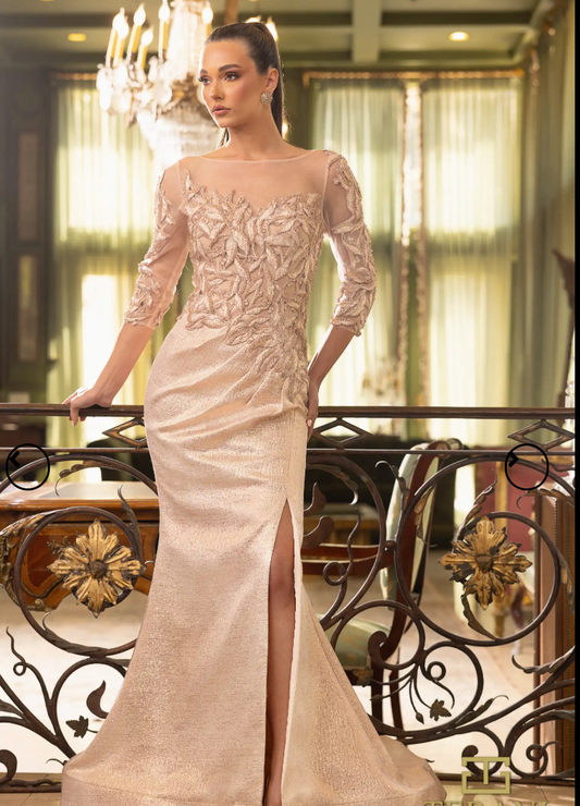 Vestido Jacquard con Mangas 3/4