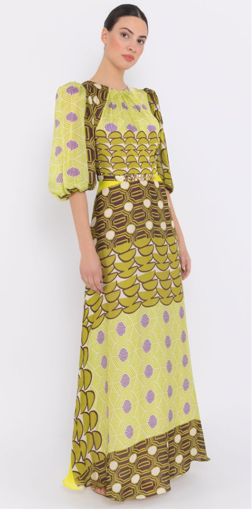 Vestido Largo con Estampado Geometrico