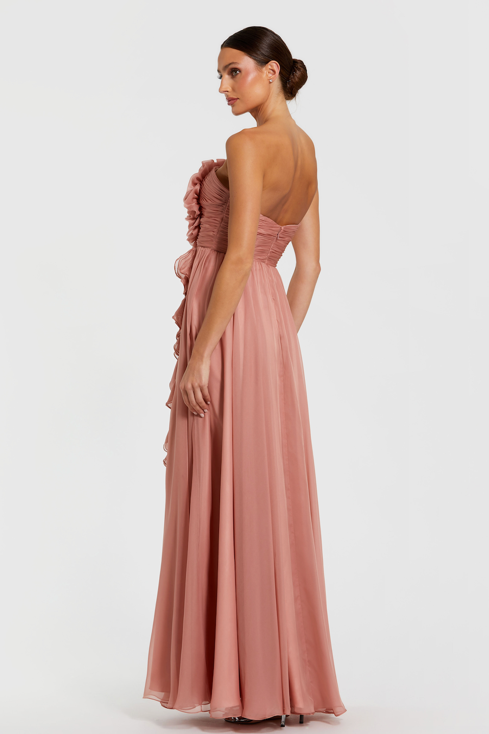 Vestido Strapless Chiffon 3D Flor