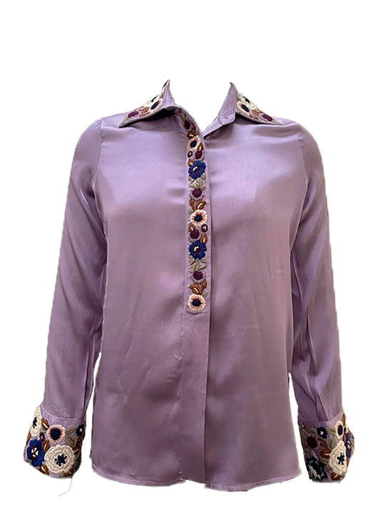 Blusa seda ceullo aplicación - L Lila