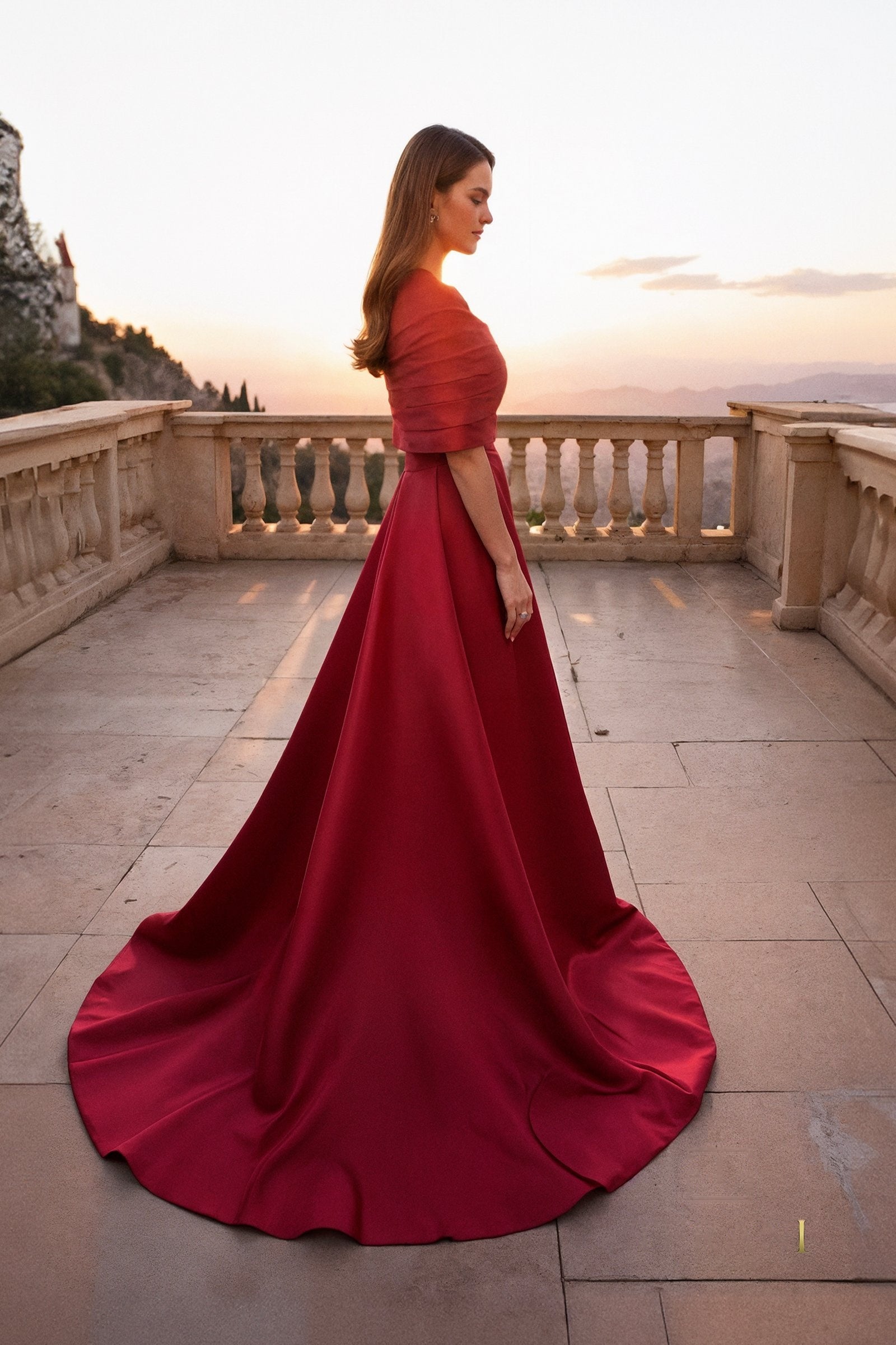 Vestido Rojo Strapless línea A
